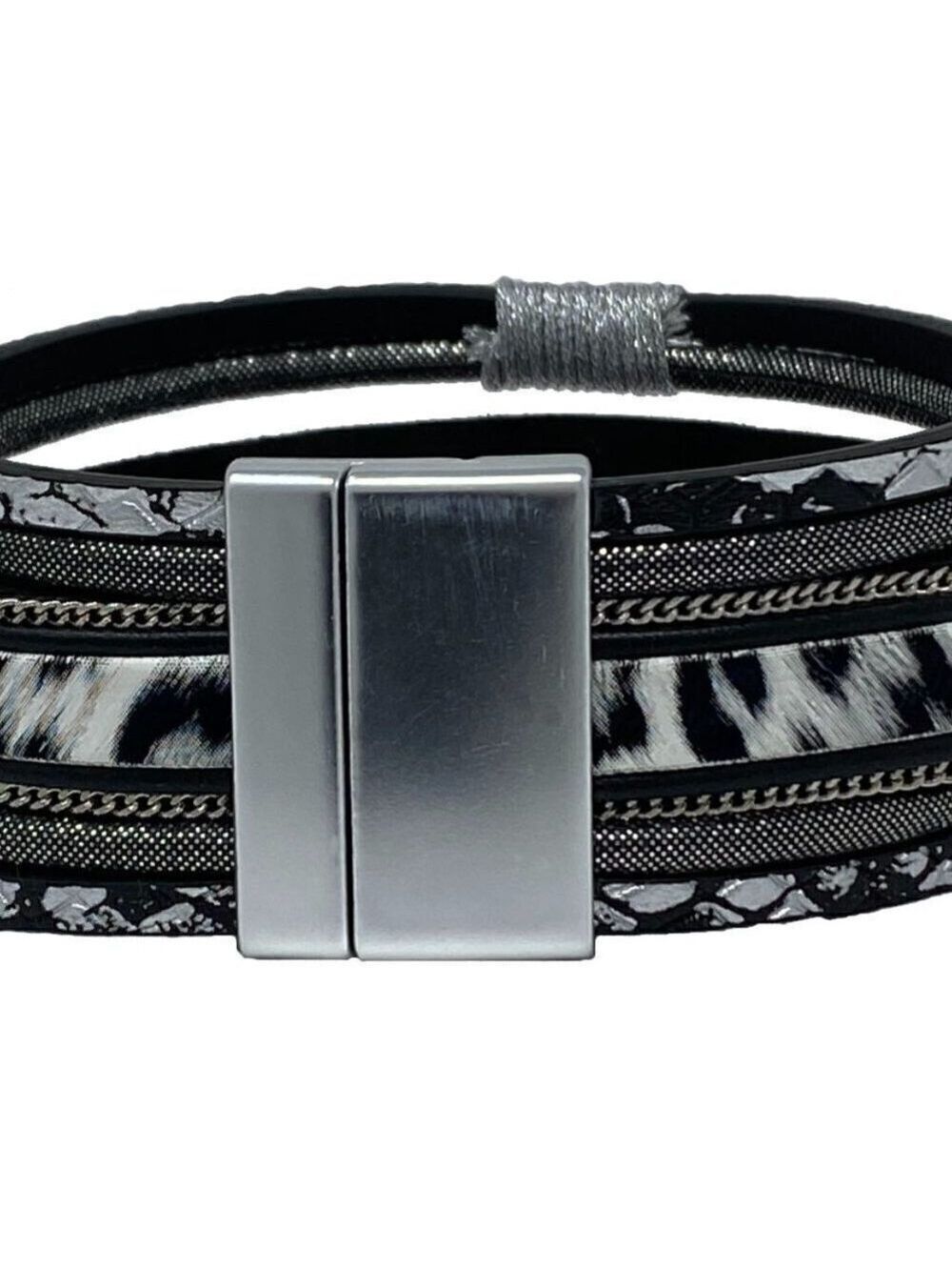 Gray & Silvertone Wild Stripe Multi-Strap Hinge Bangle